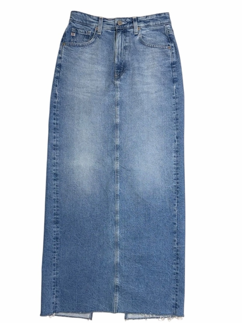 AG Adriano Goldschmied Contour 360 Denim Maxi Skirt Size 28 High Rise Back Slit - Picture 2 of 13